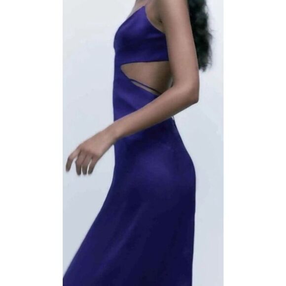 NWT ZARA SATIN EFFECT CUT OUT DRESS blue/purple , Lrg E49 $68 - Picture 3 of 10